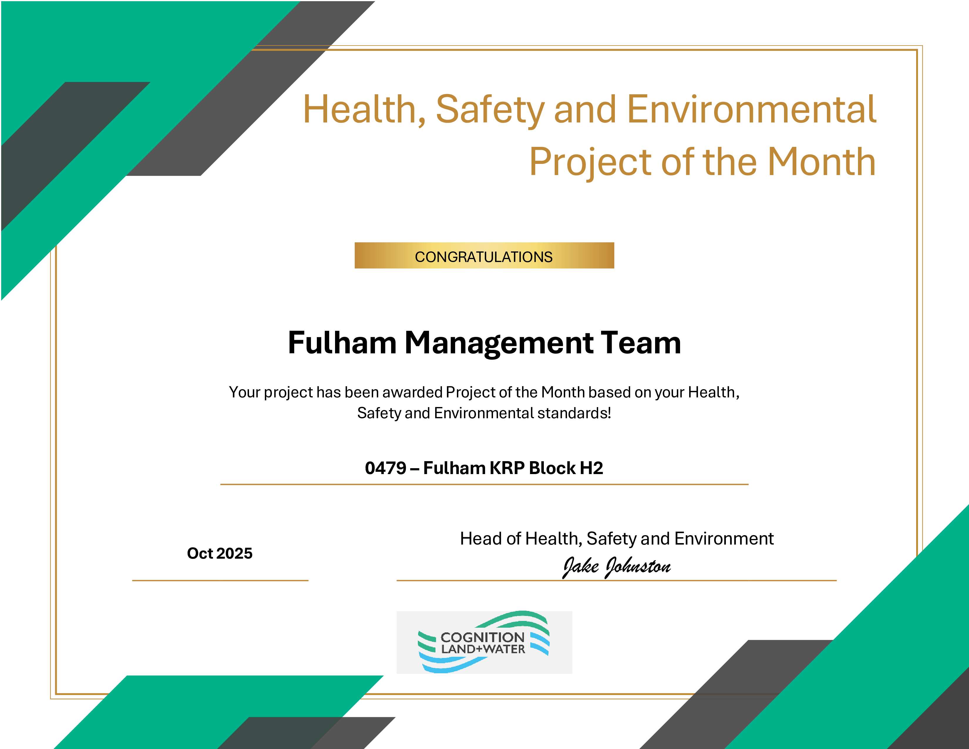 A Hat-trick Win for King’s Road Park, Phase 4 in Fulham – Cognition’s October HSE Project of the Month Winner